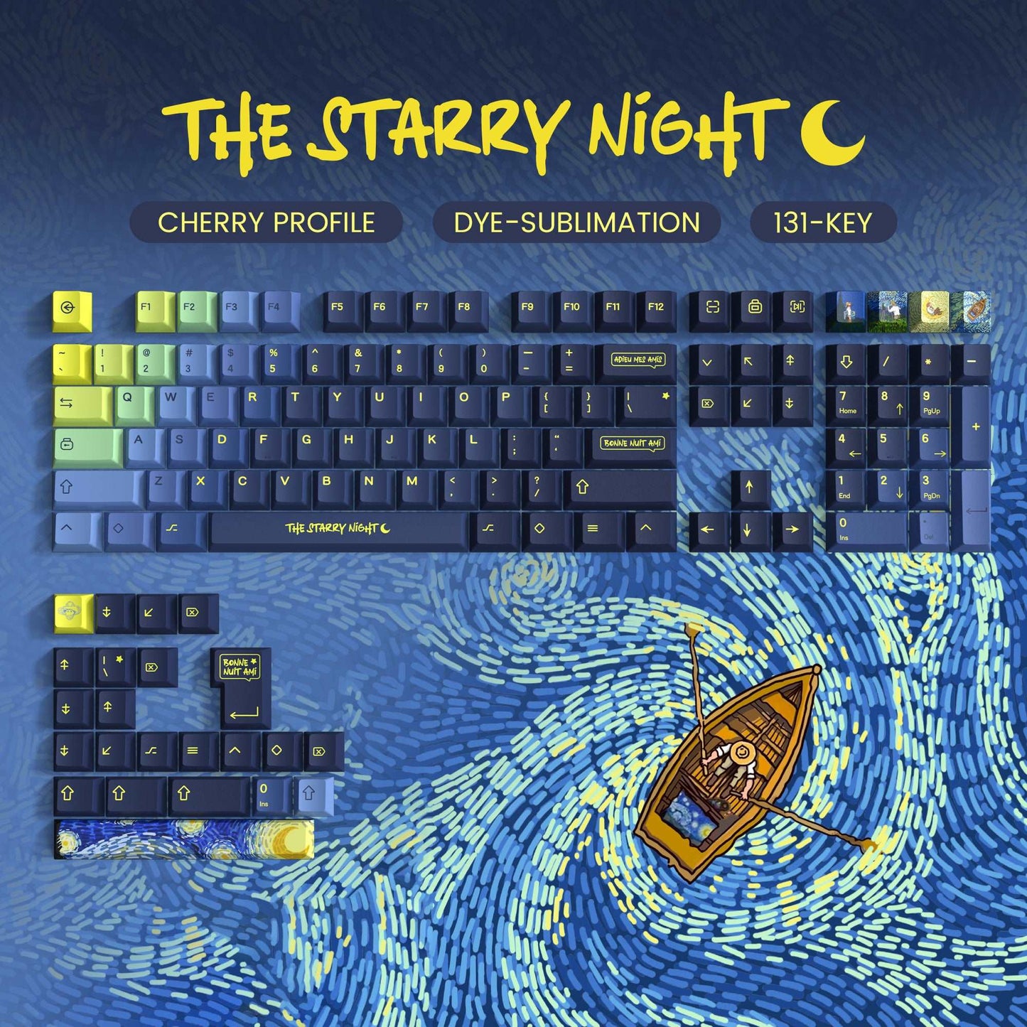 131 - Key Dye Sublimation PBT Keycap Set with Cherry Profile in The Starry Night Theme