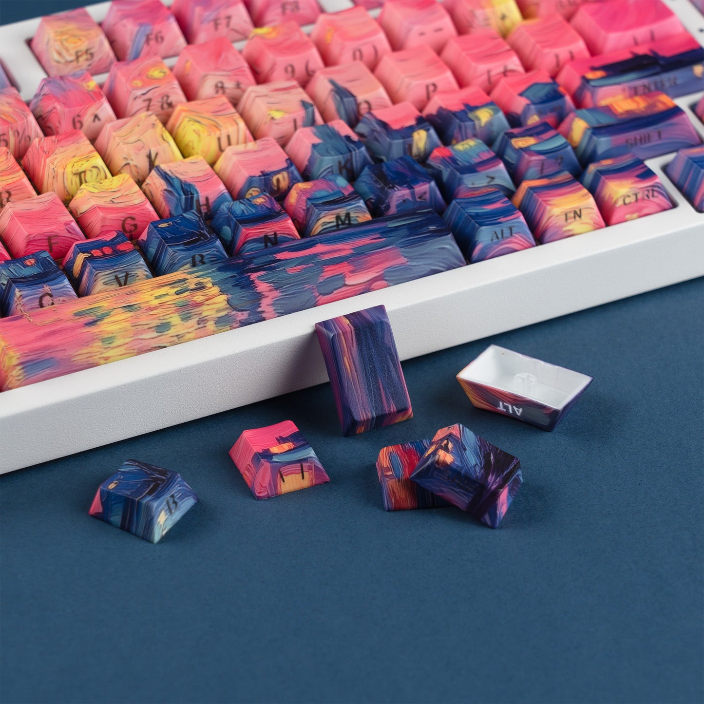 131 - Key Dye Sublimation PBT Keycap Set with Cherry Profile in The Starry Night Theme