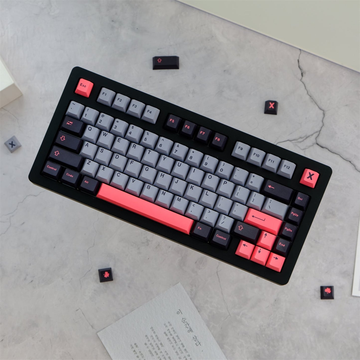 Cherry Profile 8008 Keycap Set in Pink Gray Black